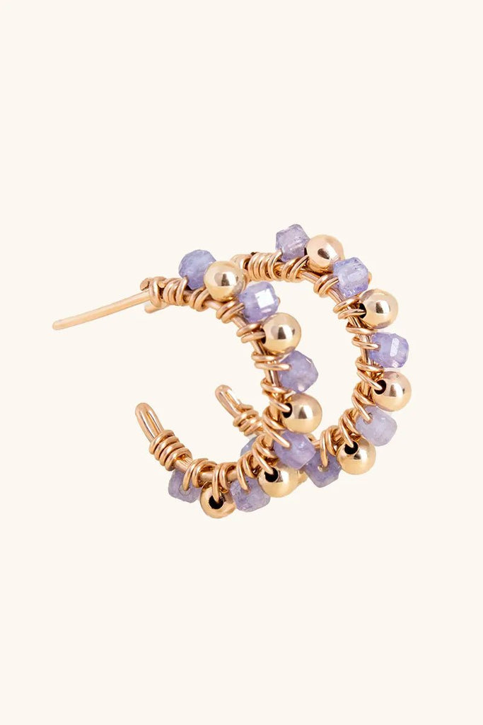 Tanzanite beaded hoop earrings - Valentina New York - dainty