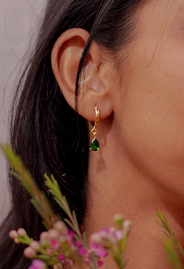 Emerald Green gold-filled earrings - Valentina New York - Birthstone jewelry