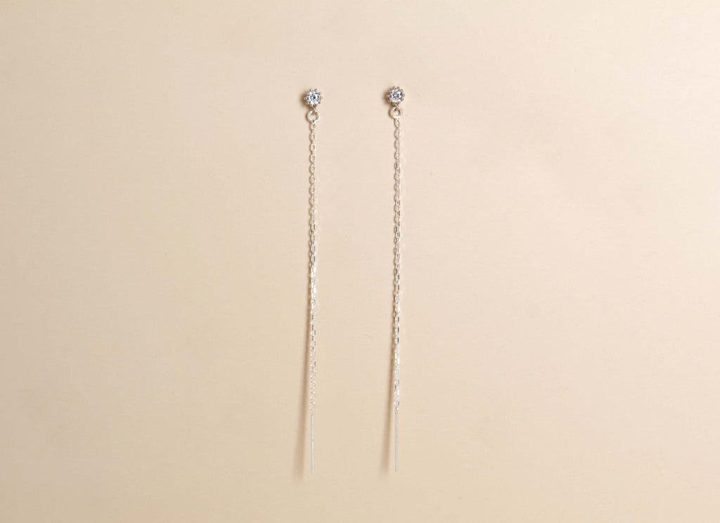 Gem stud and threader | Silver - Valentina New York - Single - chain earrings