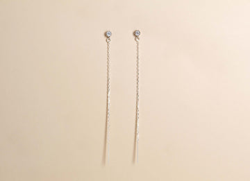 Gem stud and threader | Silver - Valentina New York - Single - chain earrings